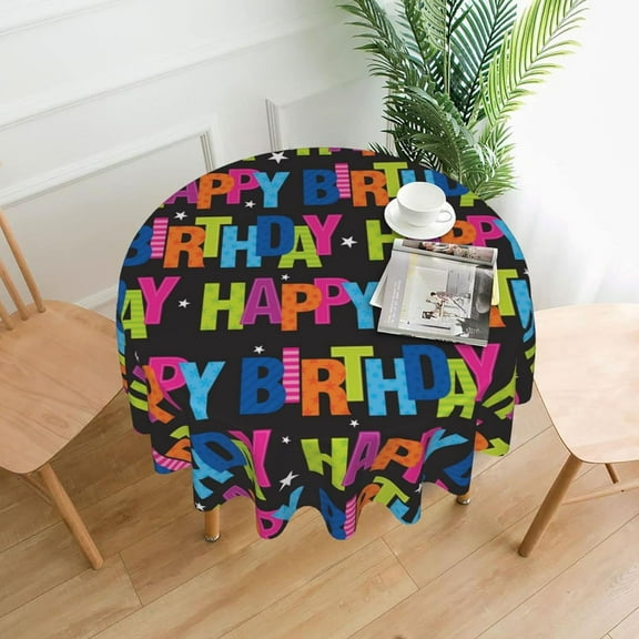 Happy Birthday Tablecloth, Birthday Tablecloth, Birthday Party Tablecloth Seasonal Dining-Table Cover, 60 inch Round for Home Party Picnic