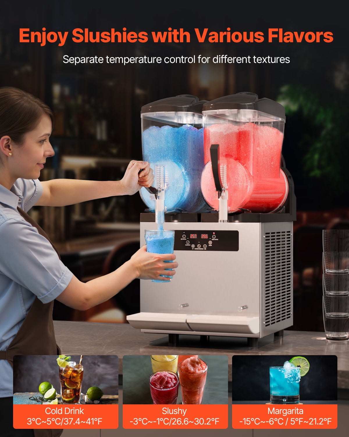 KFFKFF Commercial Slushy Machine, 12L*2 Tank Slushie Machine, 96CUPS Frozen Drink Machine with Temperature Preservation, Slushy Maker Machine