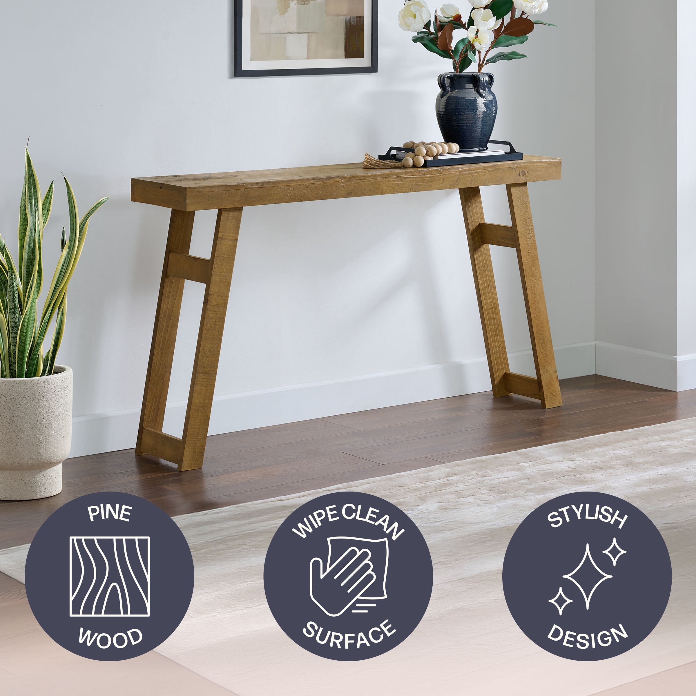 Alaterre Furniture Lawas Solid Wood Console Table - 56 Inch Modern Farmhouse Entryway Table (Oak)