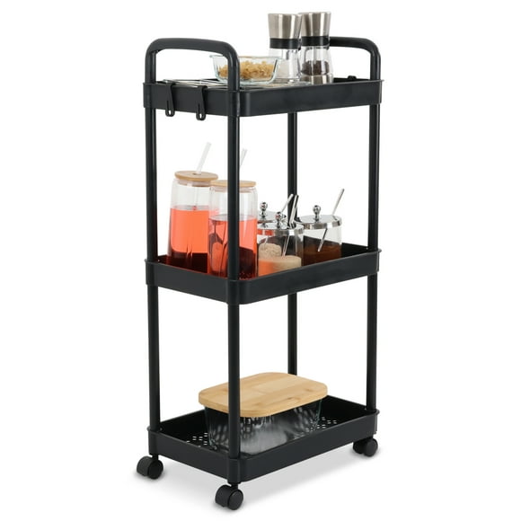 Carrito Organizador de Almacenamiento con Ruedas Multiusos de 3 Niveles de Estructura Ligera Ideal para Cocina Oficina Baño Negro