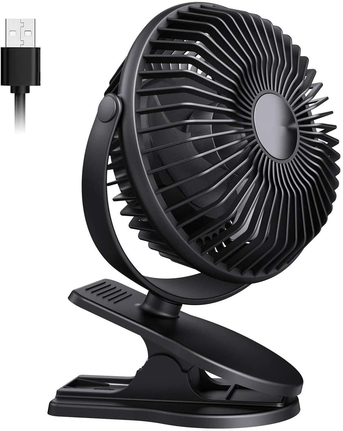 US Fan 2600mAh USB Desktop Fan Portable Clip Fan 3 Speeds Rechargeable Battery 