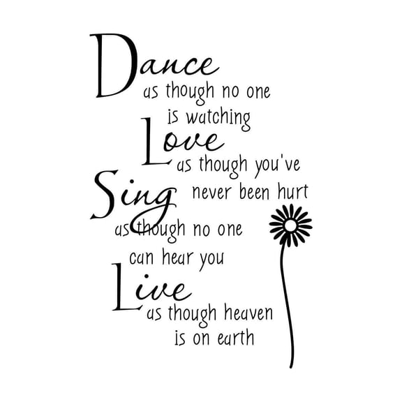 PVC Wall Sticker Dance Love Sing Live Quote Flower Decal Home Bedroom Decor White