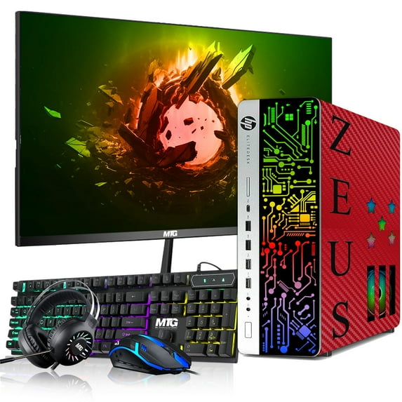 Restored HP G3 Desktop RGB Computer PC Intel Core i5 Processor 16GB DDR4,1TB SSD,GTX 1050 Ti,22 Inch Monitor,Gaming Keyboard Mouse,RGB Headphone,Windows 11 Pro,Red