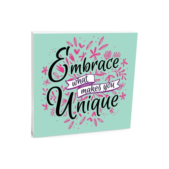 Embrace Unique Mint Pink Foliage 10 x 10 Wood Tabletop Sign Plaque