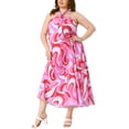 thumbnail image 4 of Vestido de verano para mujeres de tallas grandes Agnes Orinda para el Día de la Madre, estampado colorido, cuello halter, sin espalda, sin mangas, vestido bohemio para la playa 2X rojo y rosa, 4 of 6