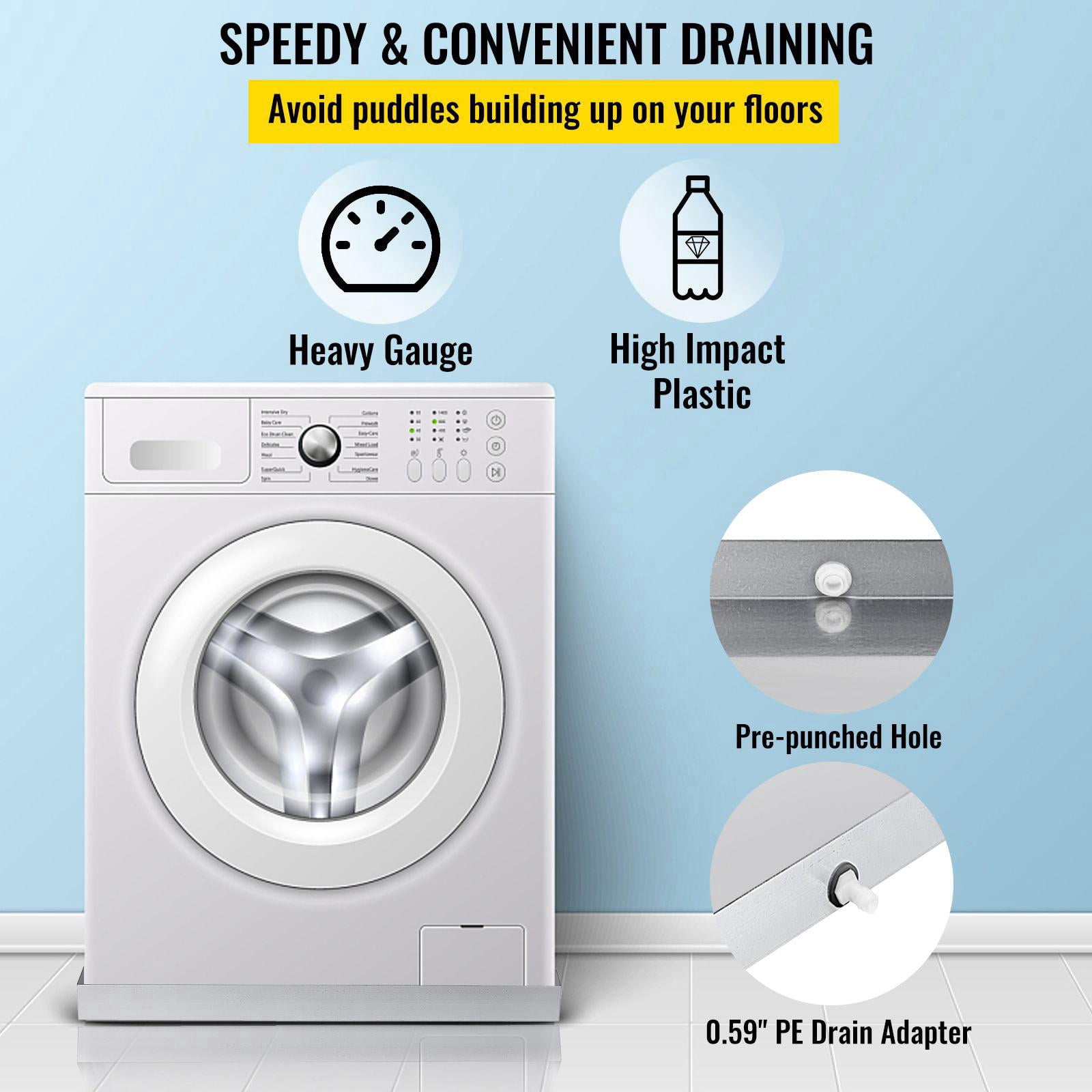32 x 32 x 2.5 Inch 18 GA 304 Stainless Steel Heavy Duty Washing Machine Drip Tray with Drain Hole and Hose Connector