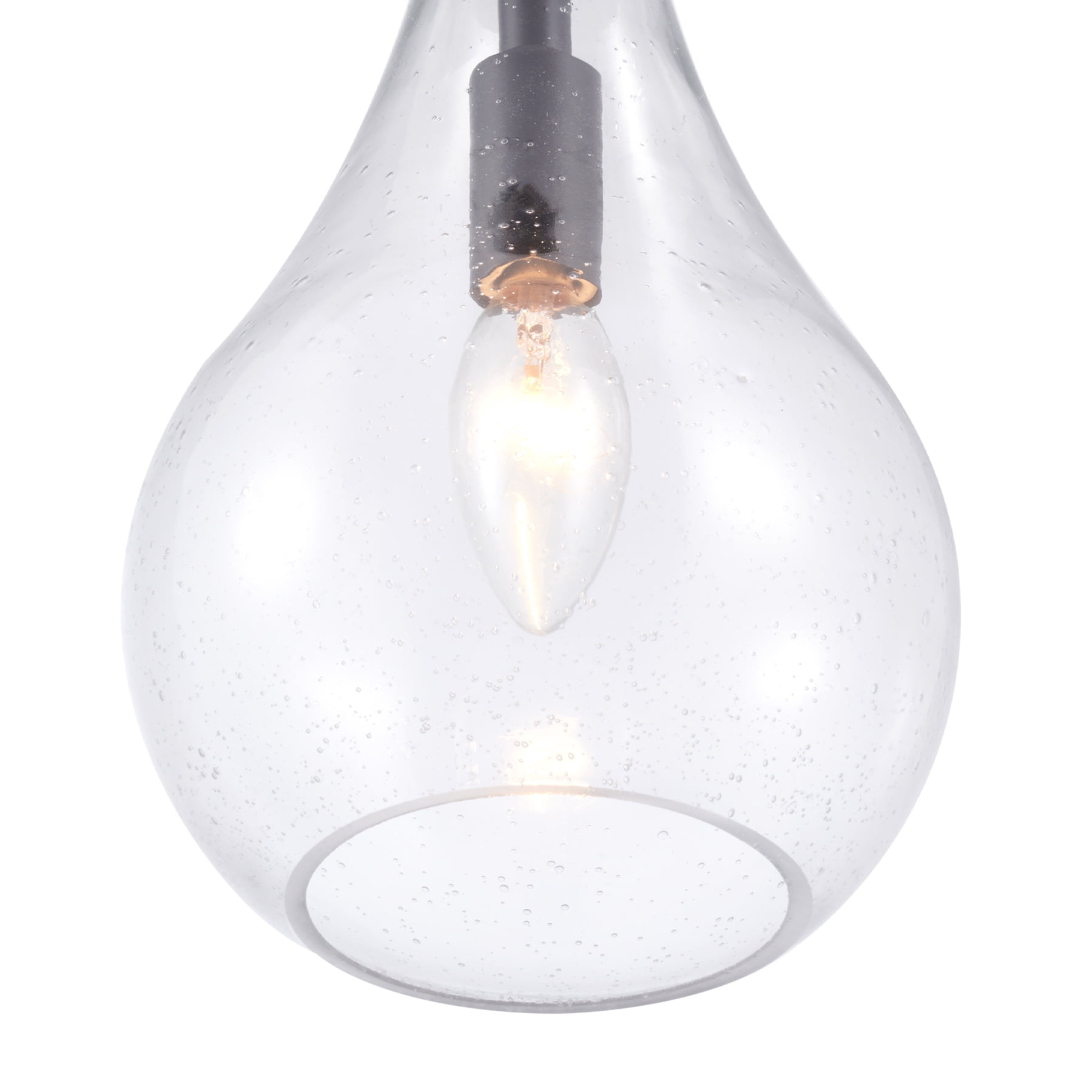 Farmhouse Semi Flush Mount Ceiling Light Fixture with Teardrop Glass Shade and Wood Accent for 40W E12 Bulbs, Walnut and Black Finish