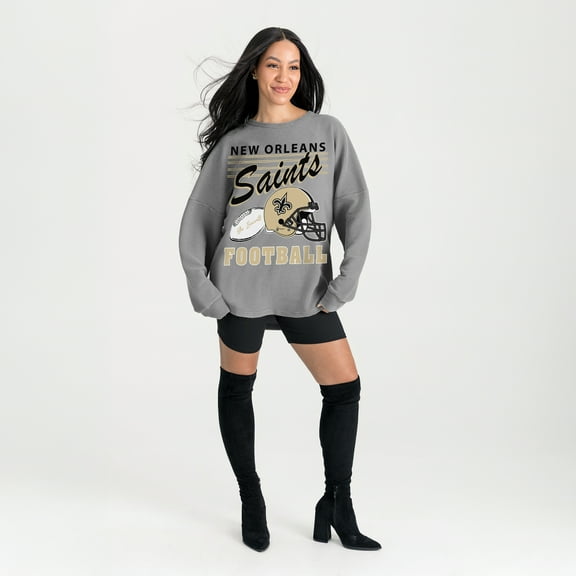 Women's Gameday Couture Gray New Orleans Saints Oversized Sweet Victory Corded Sweatshirt