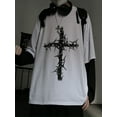 thumbnail image 2 of Liacowi Women Punk Shirt Fairy Grunge Round Neck Long Sleeve Oversized Tops Vintage Cross Print T Shirt, 2 of 6