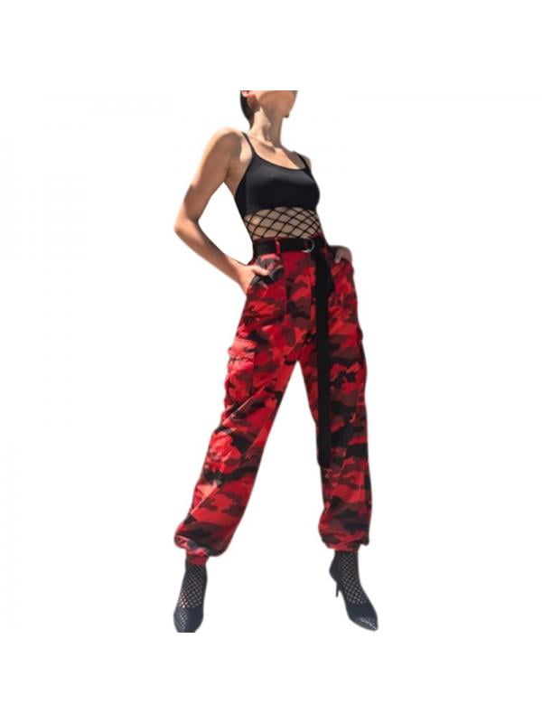red camo cargo pants womens