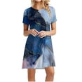 thumbnail image 2 of Women's Printed Summer Dress Short Sleeve Round Neck Casual Knee Length Dresses Dark Blue XL, 2 of 6