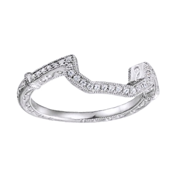 AFFY Round Cut White Natural Diamond Enhancer Band Ring In 14K Solid White Gold (0.16 Ct), Size-4