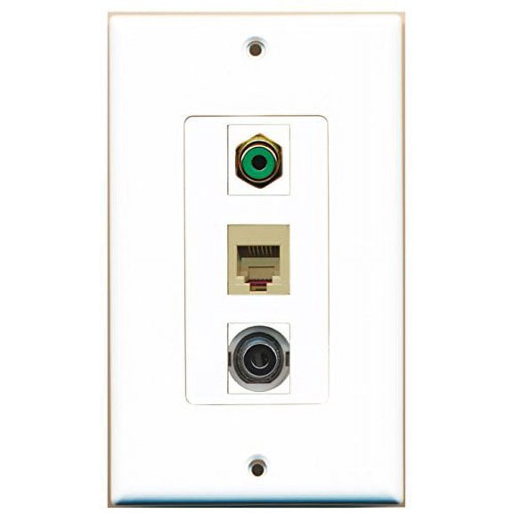 RiteAV - 1 Port RCA Green and 1 Port Phone RJ11 RJ12 Beige and 1 Port 3.5mm Decorative Wall Plate Decorative