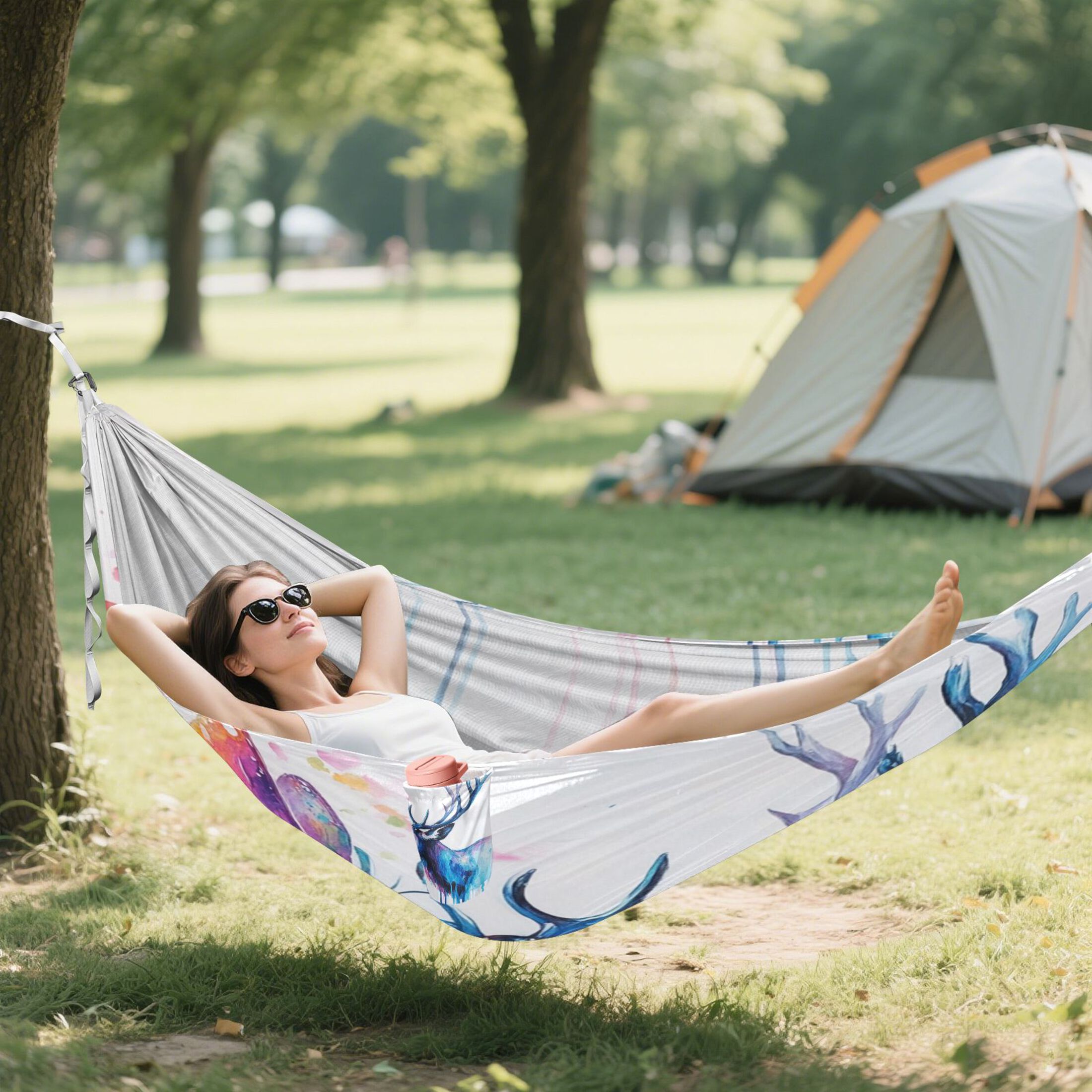 Hammock Camping Hammock Nylon Portable Hammock Travel Camping Hammock Colorful Deer Butterfly Pattern
