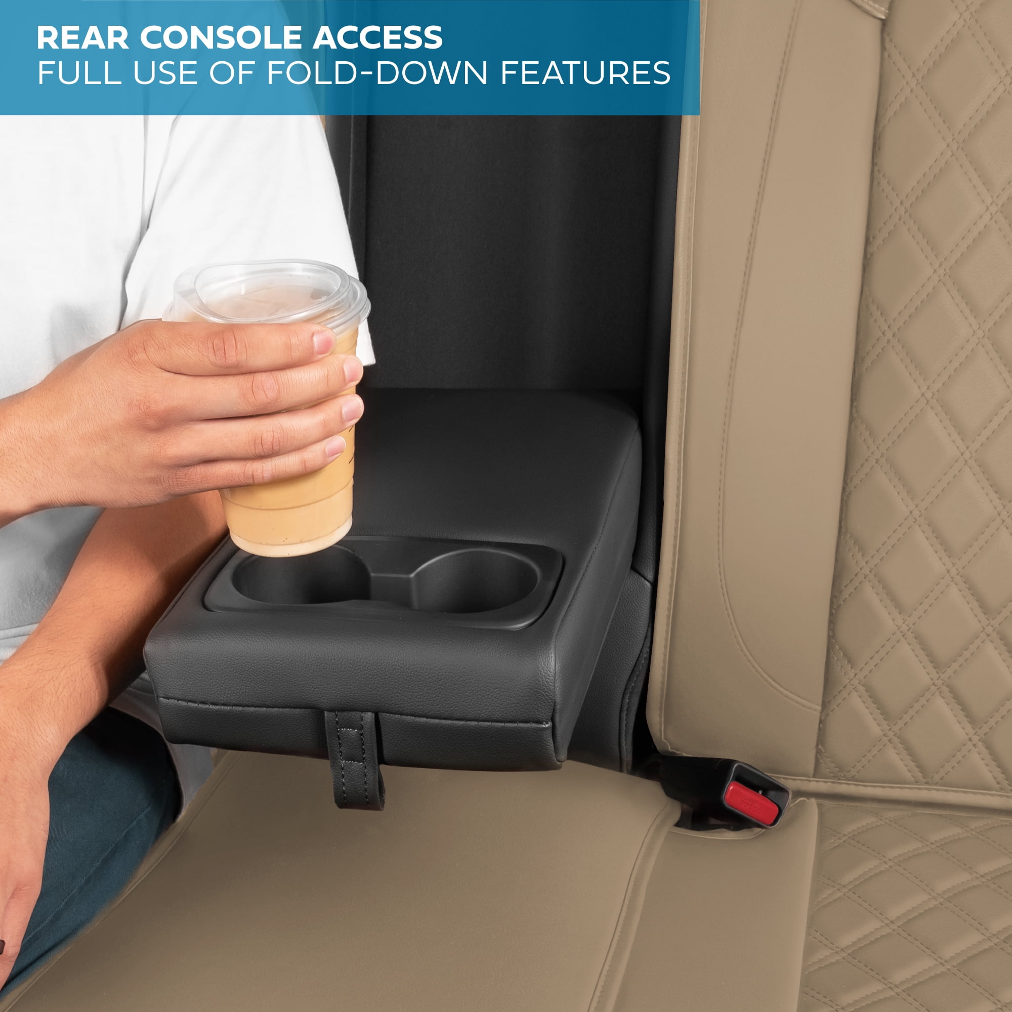 MotorBox Premium Napa Leather Rear Seat Cover – Semi Universal Fit for Most Cars, Truck & SUV – Beige Back Seat Protector – Anti-Slip, Durable Bench Cover – Easy Install, Luxury Car Interior Upgrade