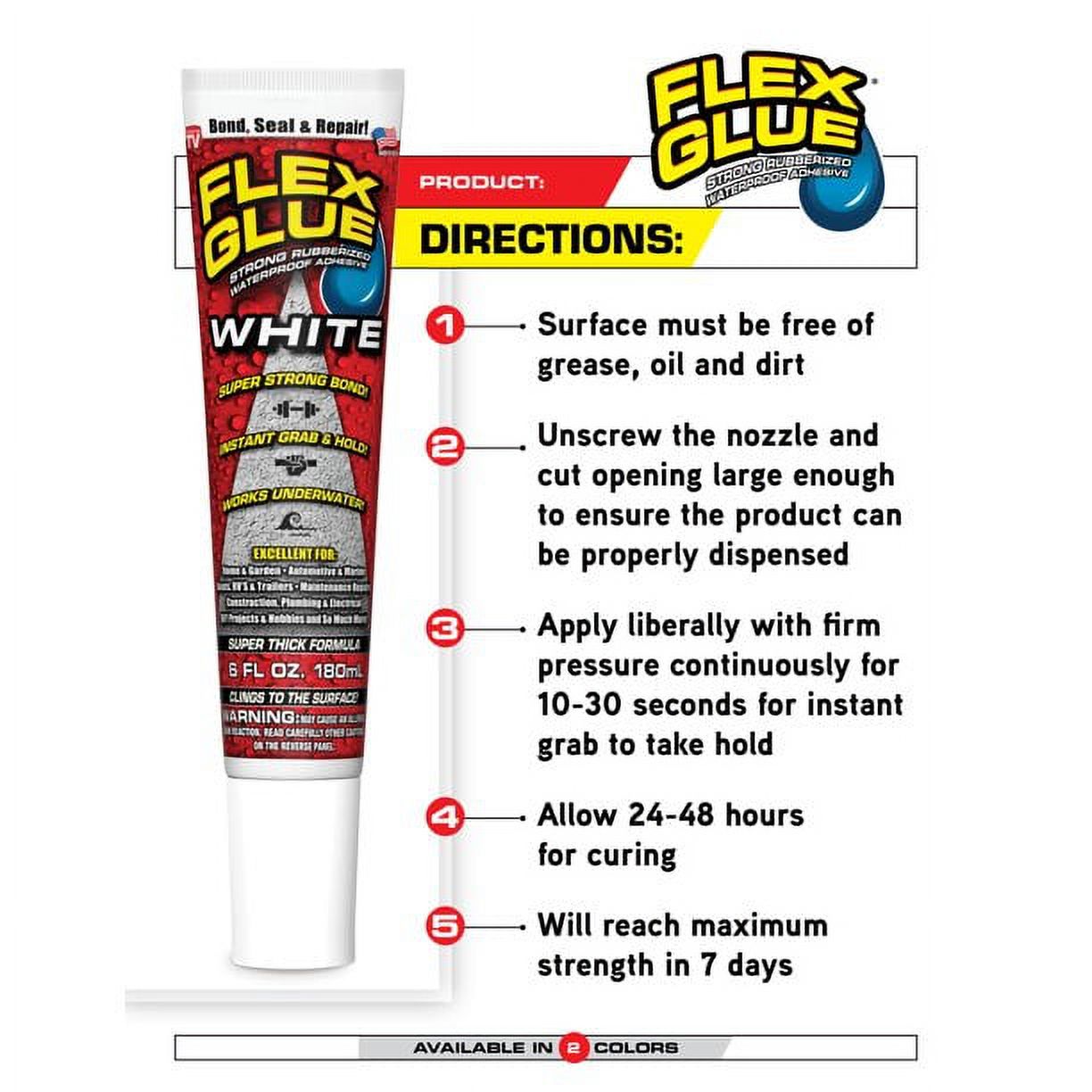 Flex Glue Mini Strong Rubberized Waterproof Adhesive, 0.75 oz, White - image 6 of 8