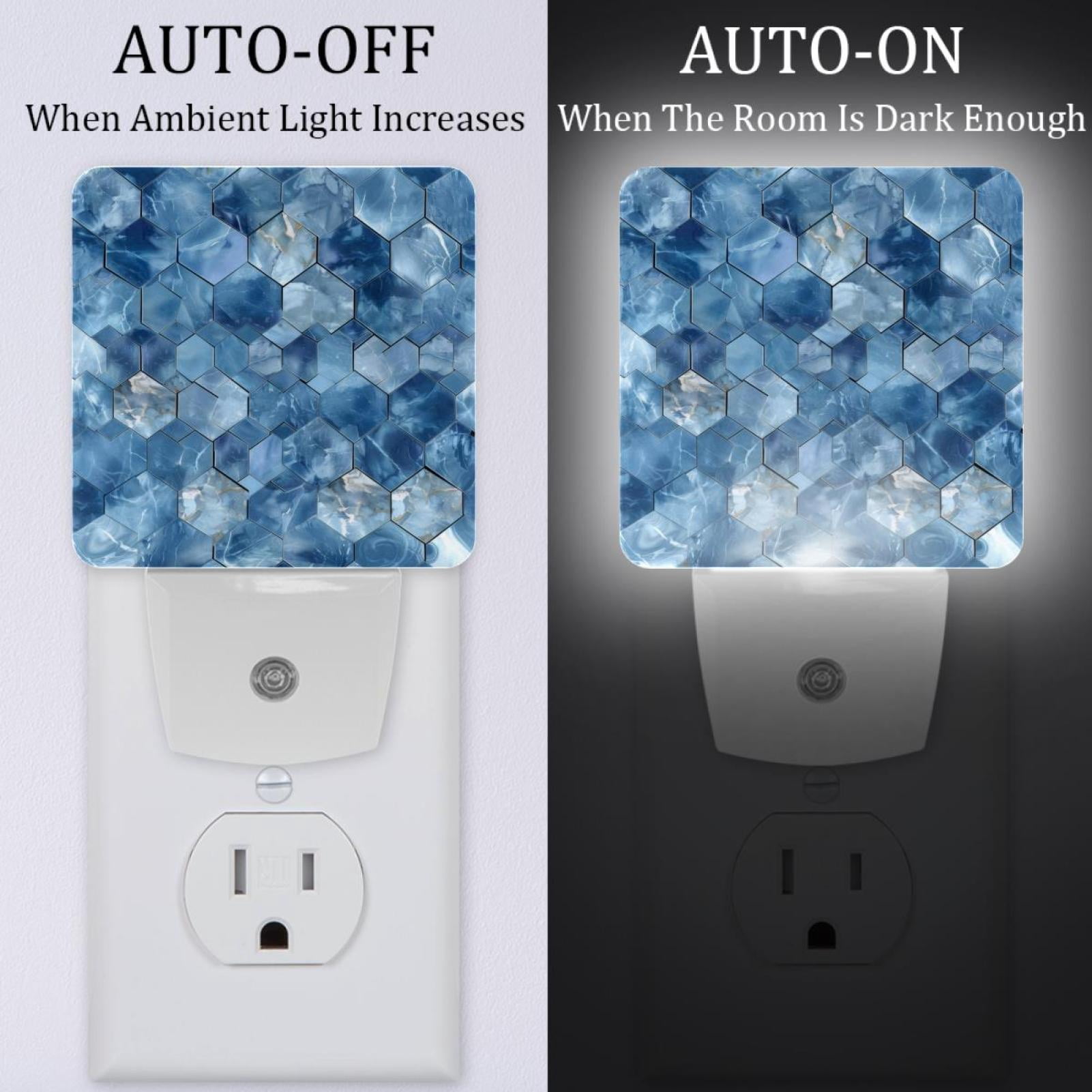 PhooArto Blue Honeycomb Marble Pattern Plug in LED Night Light Auto Sensor Dusk to Dawn Decorative Night for Bedroom, Bathroom, Kitchen, Hallway, Stairs, Baby's Room, Energy Saving