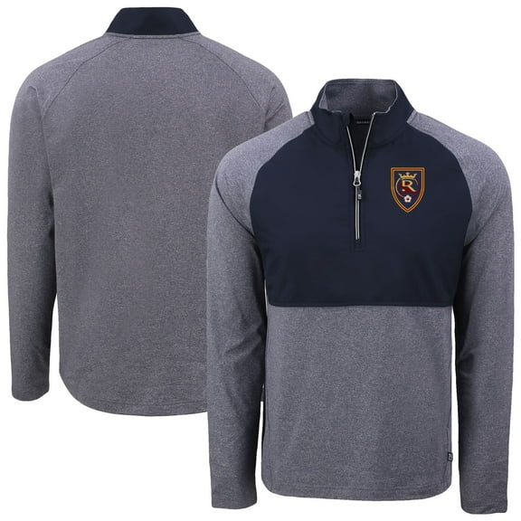 Men's-Cutter & Buck Heather Navy/Navy Real Salt Lake Adapt Eco Knit Hybrid Recycled Raglan Quarter-Zip Top