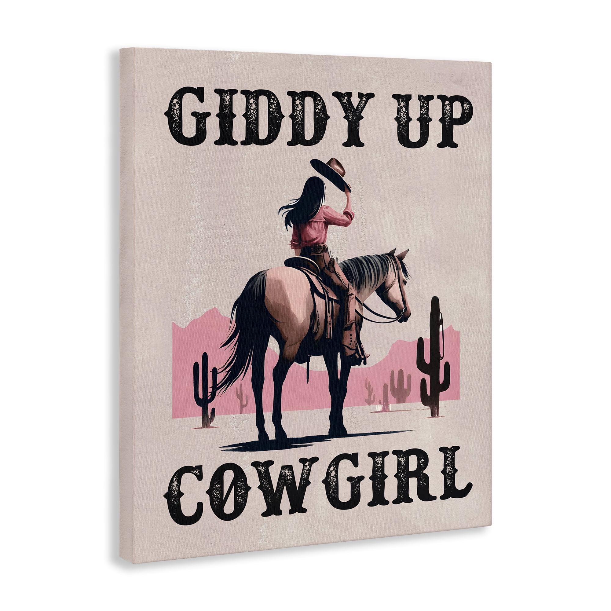 Stupell Industries Giddy Up Brunette Cowgirl People Painting Wrapped Canvas Art Print Wall Art, 16 x 20