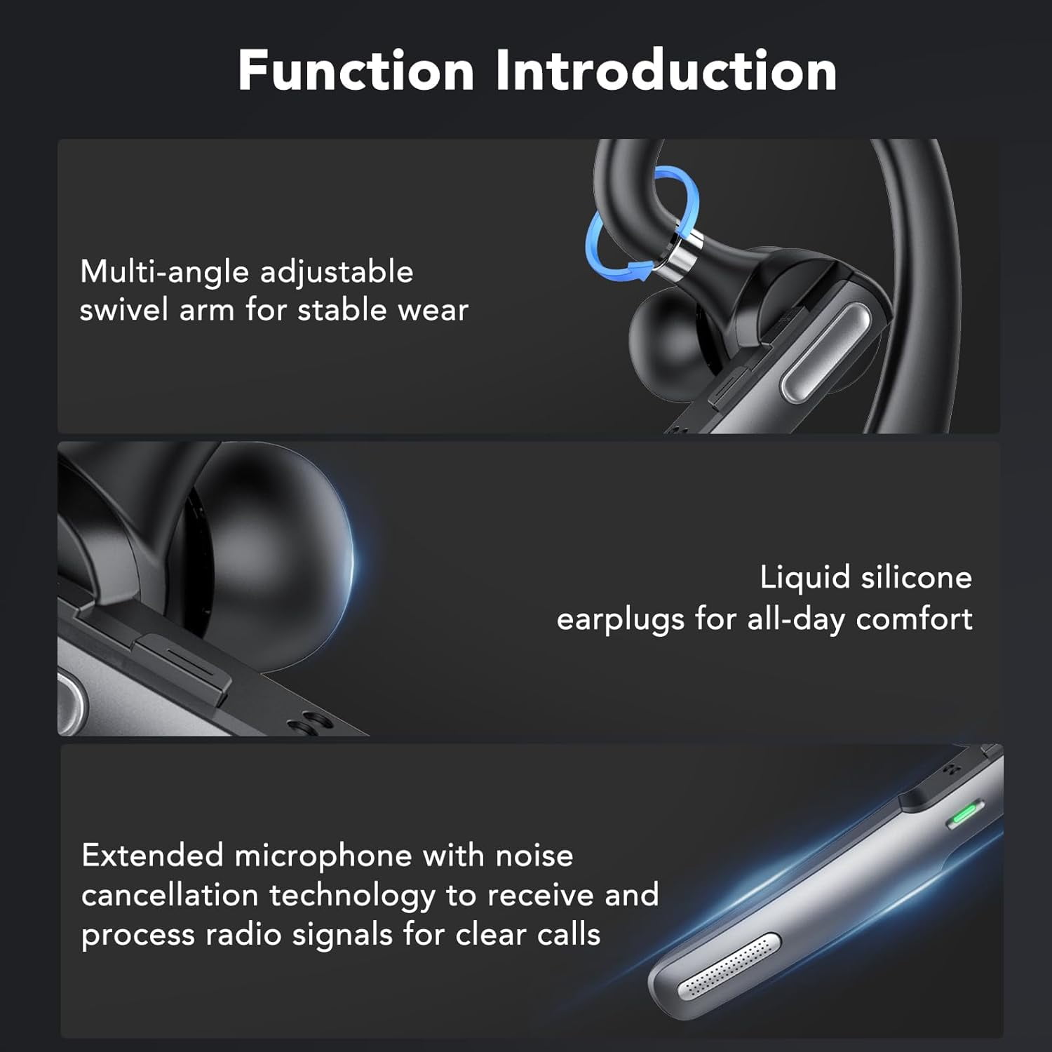 Swiifome Bluetooth Headset, Wireless Bluetooth Earpiece V5.0 Hands-Free Earphones with Built-in Mic for Driving/Business/Office, C