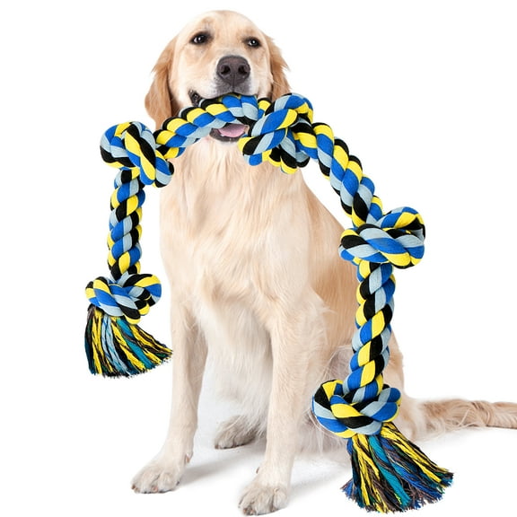 UPSKY Dog Rope Toy for Large Medium Dogs, Indestructible Heavy Duty 3 feet 5 Knots Rope Toy