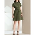 thumbnail image 6 of INSPIRE CHIC Women's Fit and Flare Collar Pocket Elastic Waist Mini Dress S Gray Green, 6 of 9