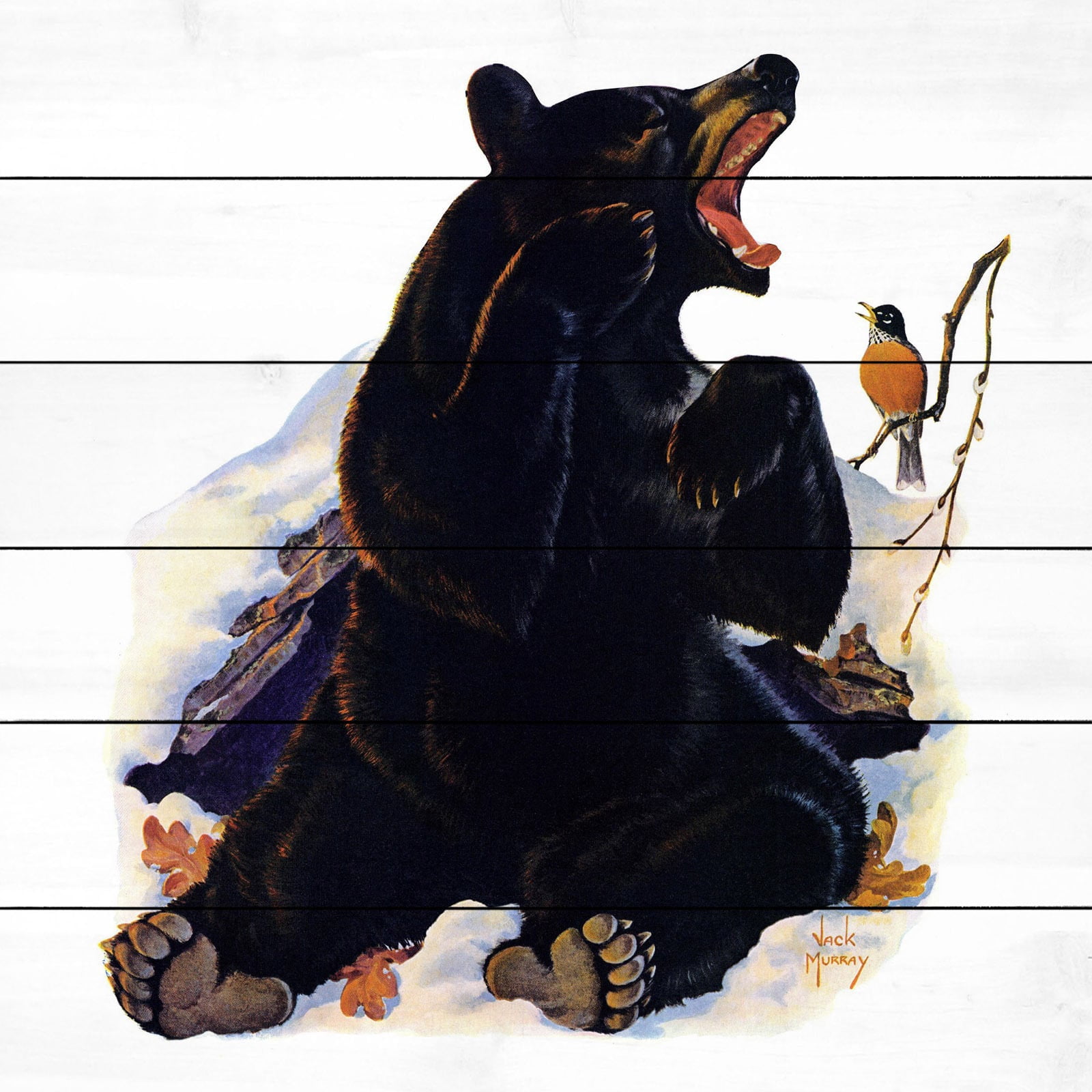 Marmont Hill "Bear Awakens" Painting Print on White Wood