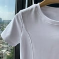 thumbnail image 4 of Women's Curved Hem Tee Shirts Fashion Solid Color Round Neck Short Sleeve Crop Tops Casual Comfort Trendy Pullover, 4 of 4