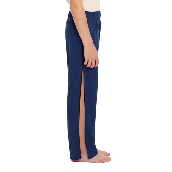 Hansber Kids Boys Girls Adaptive Sweatpants Tear Away Pants with Zipper Side Full Open Leg Surgery Trousers Navy Blue 14