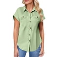 thumbnail image 1 of Breezora Unique Ladies Short Sleeve Shirt with a Detailed Buttoned Lapel and Functional Pleated Pocket Design Offering a Smart Casual Look for Work or Leisure XXL Size Light Green, 1 of 9