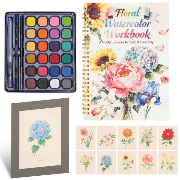 Kit de pintura acuarela EIOLUIK de 16 colores, 3 pinceles y cuaderno de trabajo