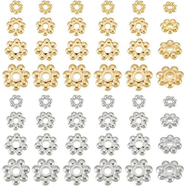 80 Pcs Perles Intercalaires en Acier Inoxydable 3/4/5/6/8mm Forme de Fleur en Métal Demi-Rond pour Fabrication de Bracelets Bijoux