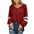 thumbnail image 1 of Pompotops Women's Hooded Drawstring Solid Stitching Long Sleeve Loose Sweatshirt Top, 1 of 7