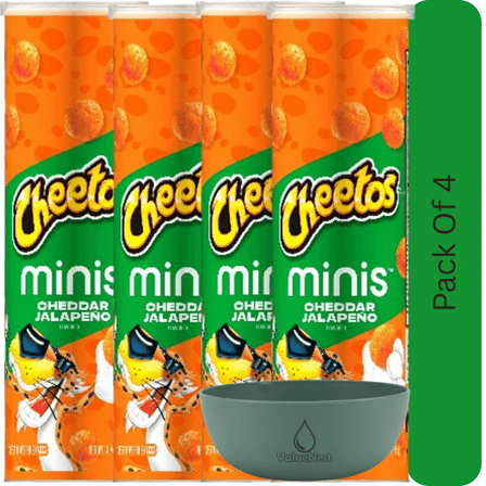 Cheetos Minis Jalapeño Cheddar Cheese Snack Chips, 3.625 oz Canister With Olive Green Bowl By ValueNest
