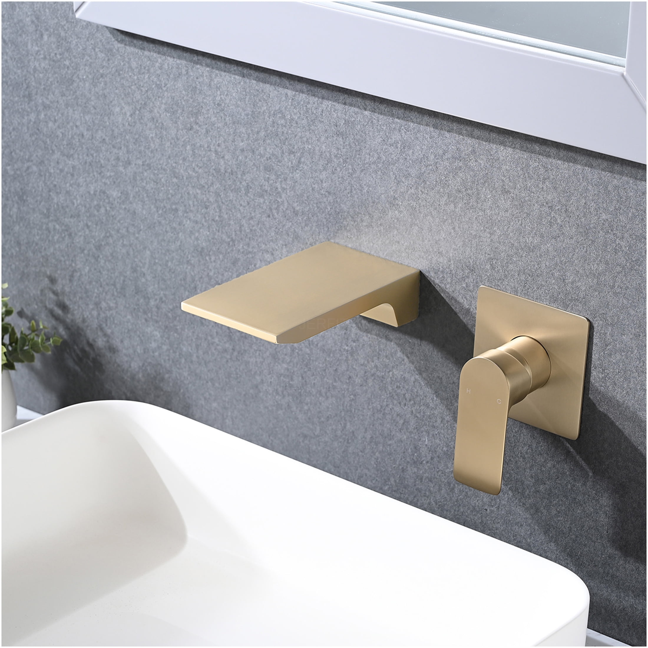 JERFIT Modern Wall Mounted Single Handle Waterfall Bathtub Faucet, Brushed Gold Stainless Steel, Anti-Fingerprint, 2-Hole Mount