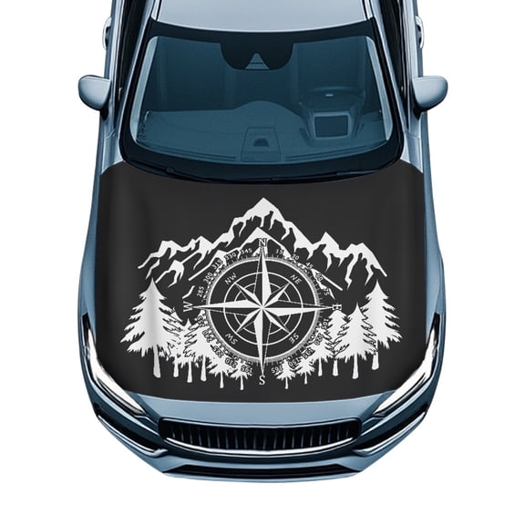 CHAQLIN Mountain Compass Car Hood Cover for Outdoor Decoration Waterproof All Weather Protection Car Hood Cover Protector Mountain Compass