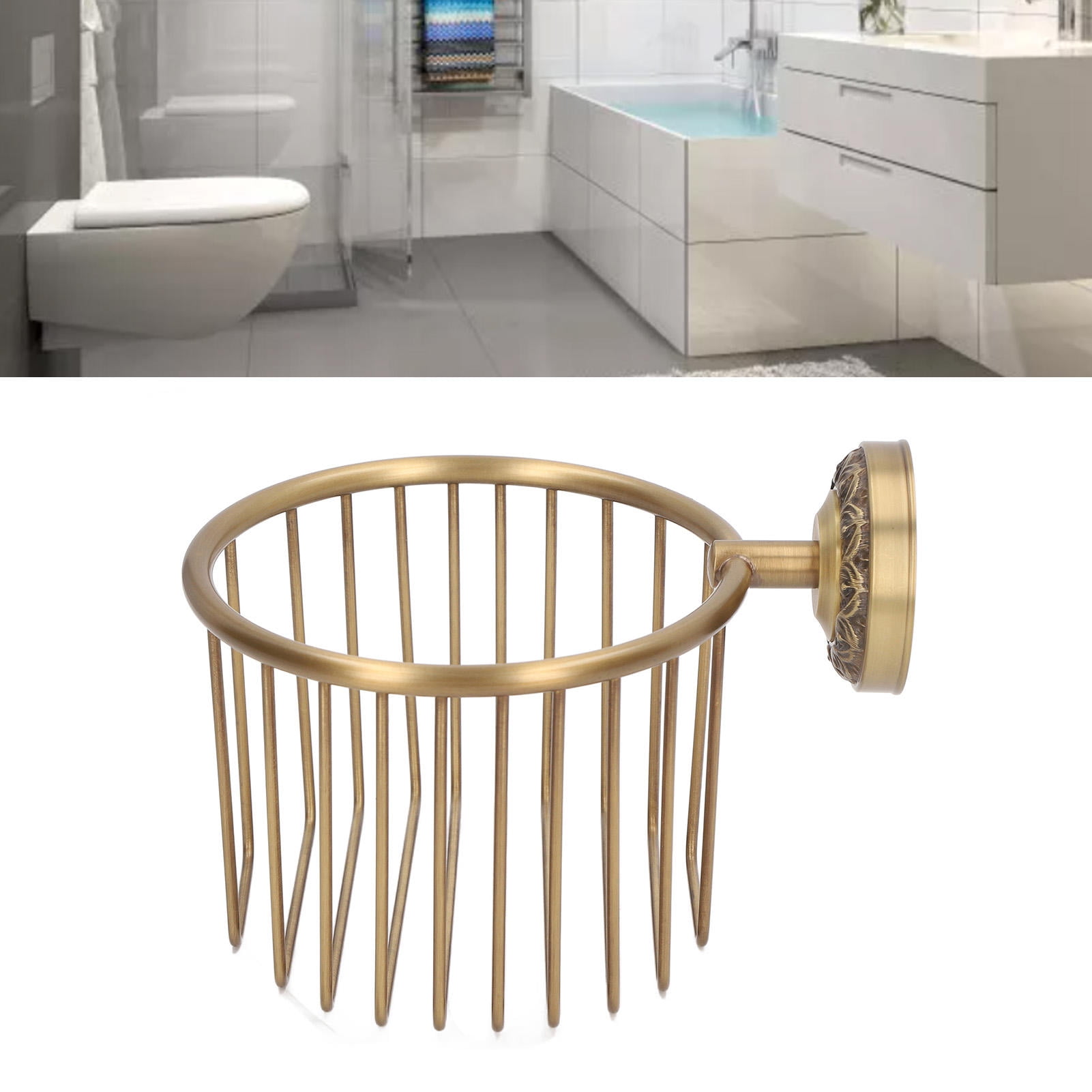 Suodoka Brass Antique Toilet Roll Holder – Punch‑Free, Stable Wall‑Mount Paper Towel Rack for Bathroom