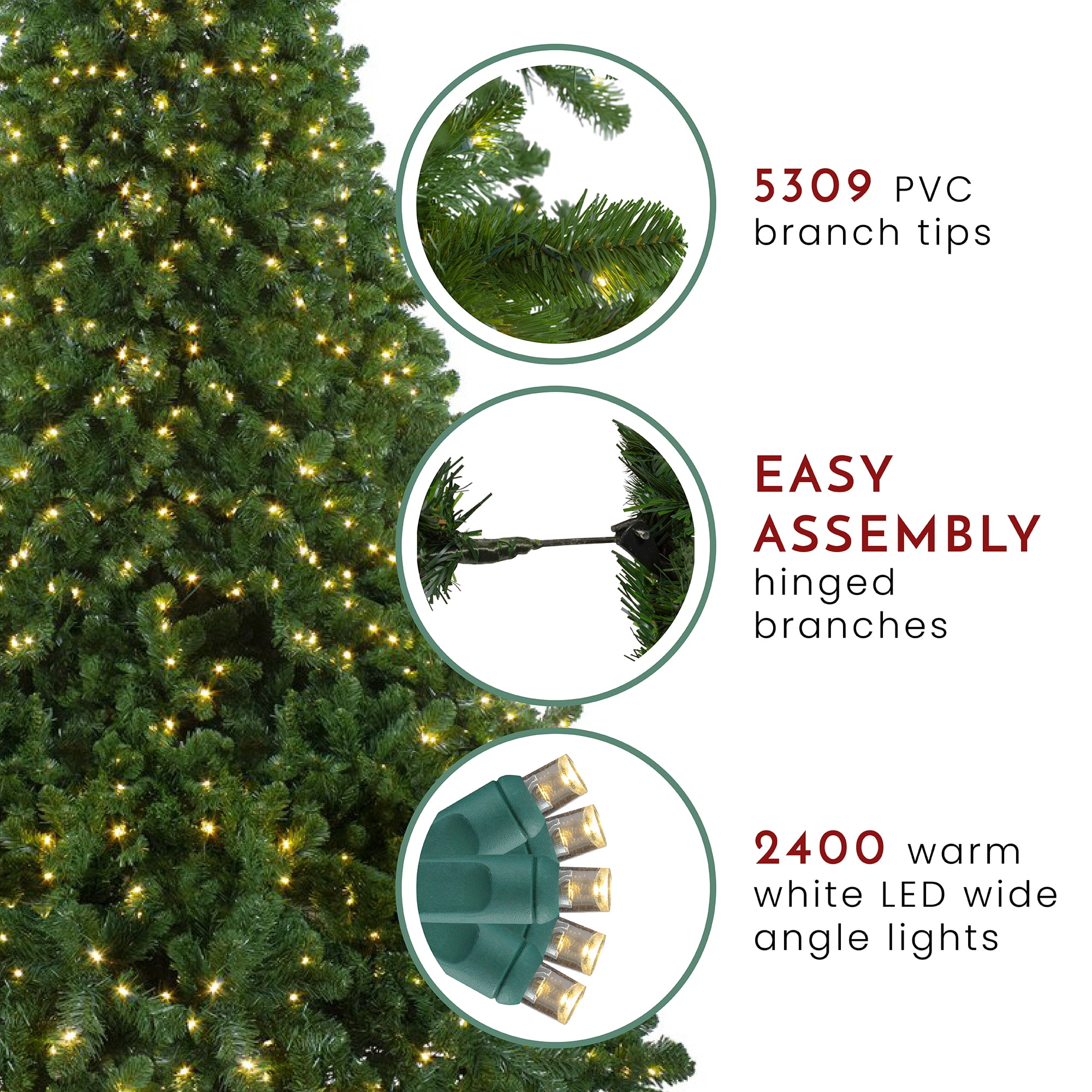 12' Pre-Lit Full Olympia Pine Artificial Christmas Tree with Wheels- Warm White LED Lights
