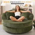 thumbnail image 3 of Muumblus 50" Oversized Swivel Accent Barrel Chair, Modern Lounge Chair Indoor, Round Reading Armchair for Living Room, Green Corduroy, 3 of 12