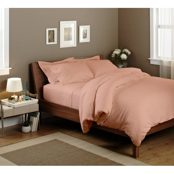 Alive Pixels Fitted Sheet Peach Solid 100 Percent Pure Cotton Super Soft 1-Piece Fitted Sheet with 8" Inches Pocket Fitted Sheet 450TC (Full, Peach)
