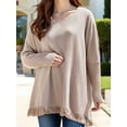 thumbnail image 5 of Women'S V-Neck Batwing Sleeve Casual Fringed Hem Oversized Knit Poncho Sweater Apricot S/M, 5 of 10