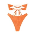 thumbnail image 5 of QURATI Swimwear Ruched Two Piece Bikini: High Waisted Thong Style Vacation Swimwear Set Orange M, 5 of 6