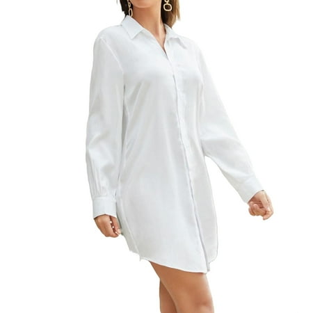 

Women s Blouses Solid Collar Shirt Without Corset White XL