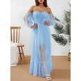 thumbnail image 2 of Franhais Women Long Cocktail Dress, Off Shoulder Mesh Patchwork Long Sleeve Banquet Wedding Prom Dress, 2 of 3