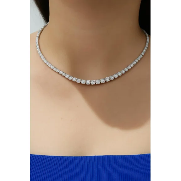 4MM 24Ct Round Cut Simulated Diamond Women's Engagement Tennis Necklace 14K White Gold Plated 18" 925 Silver