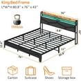 King Size Bed Frame, Storage Headboard with Charging Station,Platform