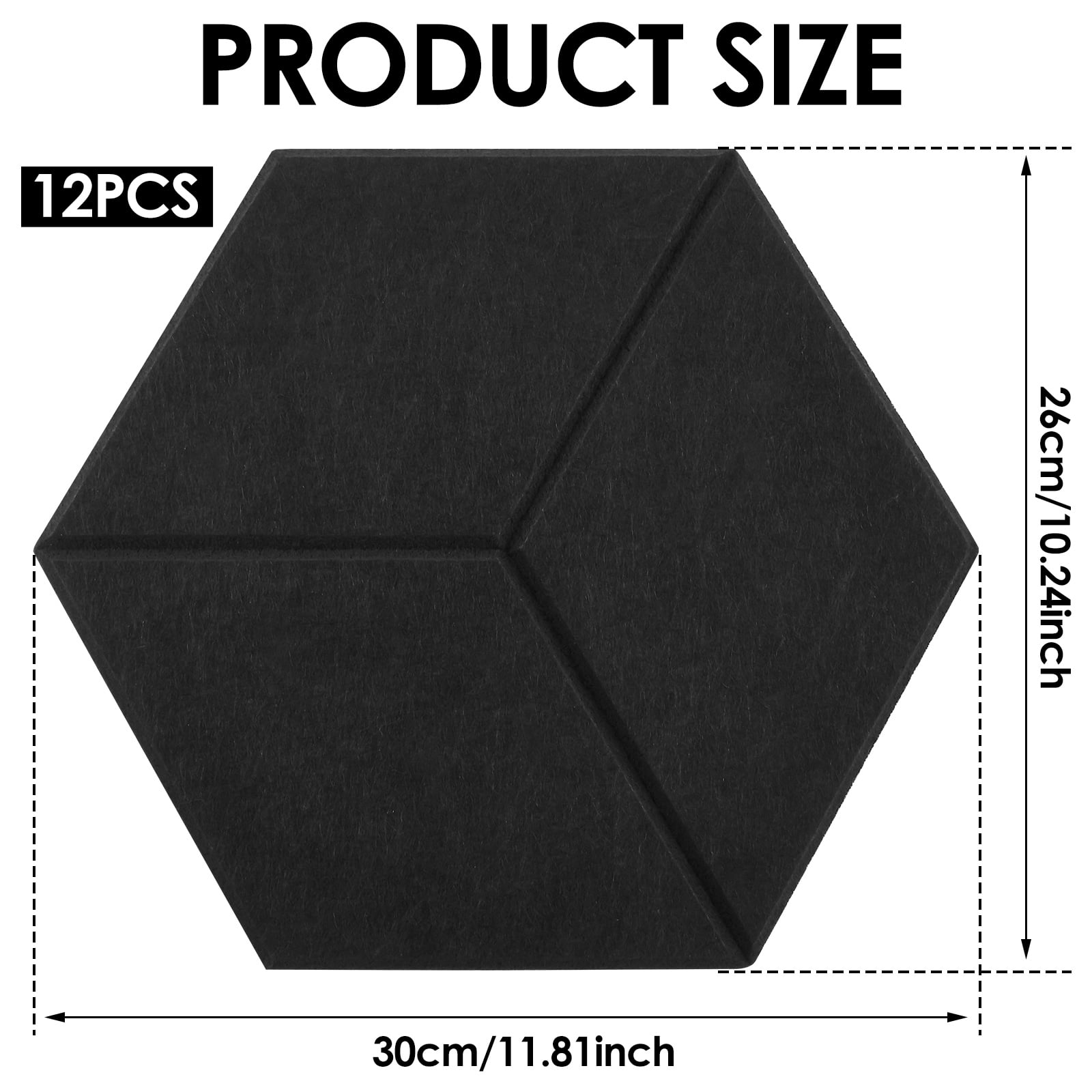 12 Pack Hexagon Acoustic Panels Self-adhesive TONOR 11.8"x10.24"x High Density Sound Proofing Panels for Walls Sound Deadening Insulation Treatment Sound Absorbing for Studio Office Home Black