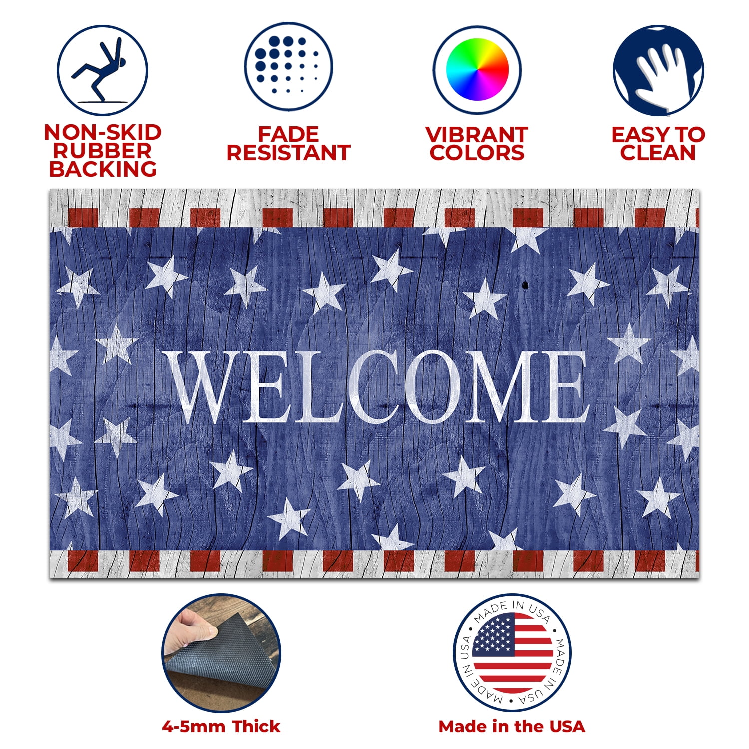 America Forever All American Old Wood Doormat 17.5 x 29 inch Stars Stripes Americana Outdoor Entry Door Mat Home Decor Patriotic Entrance