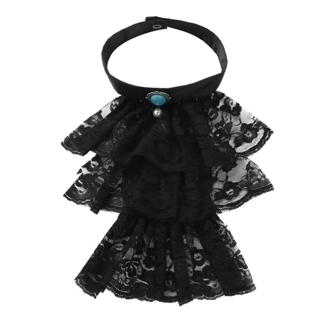 TiaoBug Lace Jabot Victorian Renaissance Ruffled Neck Collar Colonial Pirate Jabot Fake Collar Type B Black One Size