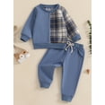 thumbnail image 2 of Suealasg Toddler Baby Boy Clothes Infant Boy 2Pcs Fall Winter Outfits 1T 2T 3T 4T Long Sleeve Contrast Color Sweatshirt + Pants Set, 2 of 7